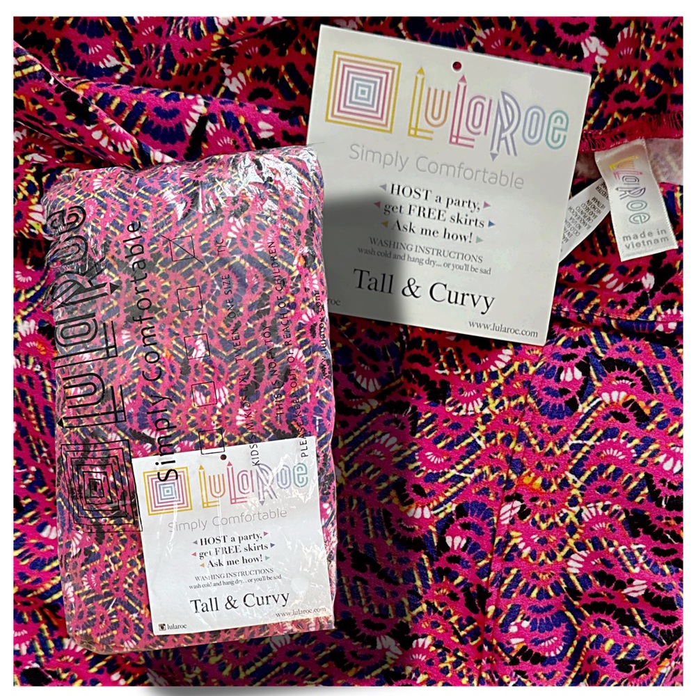 LuLaRoe Tall & Curvy Leggings – Vibrant Pink Abstract Geometric Print